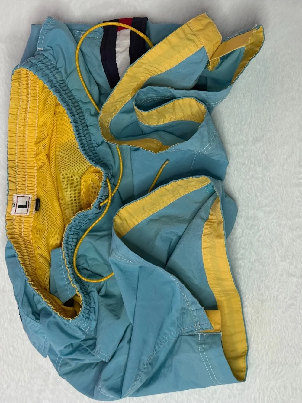 Tommy Hilfiger Blue Swim Trunks Large‎ Flag Logo Mesh Lined flaw drawstring